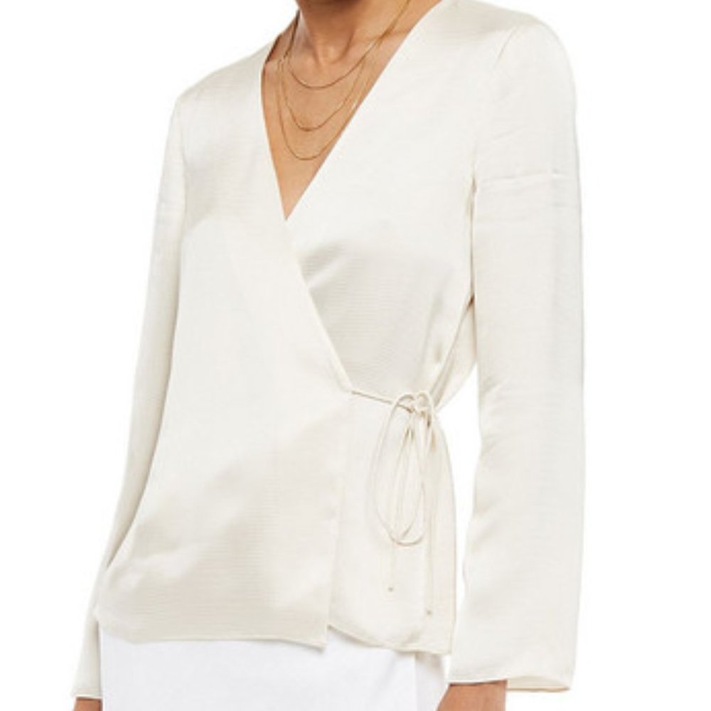Theory Hammered-satin wrap top